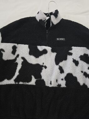 SHEIN Black & White Sherpa Half-Zip Pullover